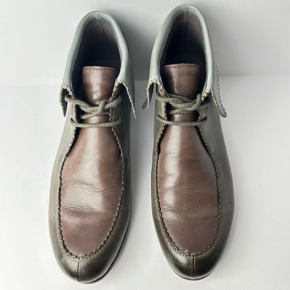 Mona Flying Leather Ankle Boots Block Heel Lace Up Scalloped Trim US 8.5,‎ EU 40